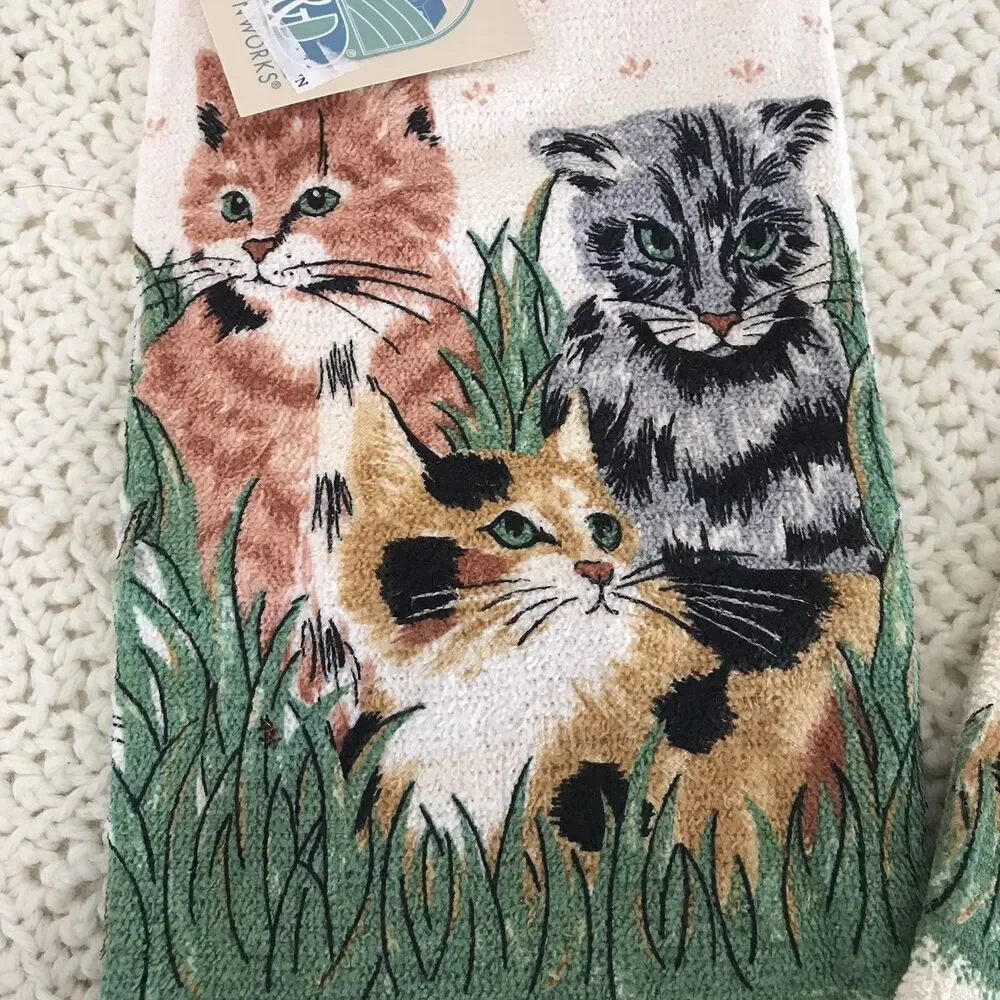 Vintage Kitchen Set Towel, Oven Mitt, & Pot Holder Cats Kittens Meow New USA